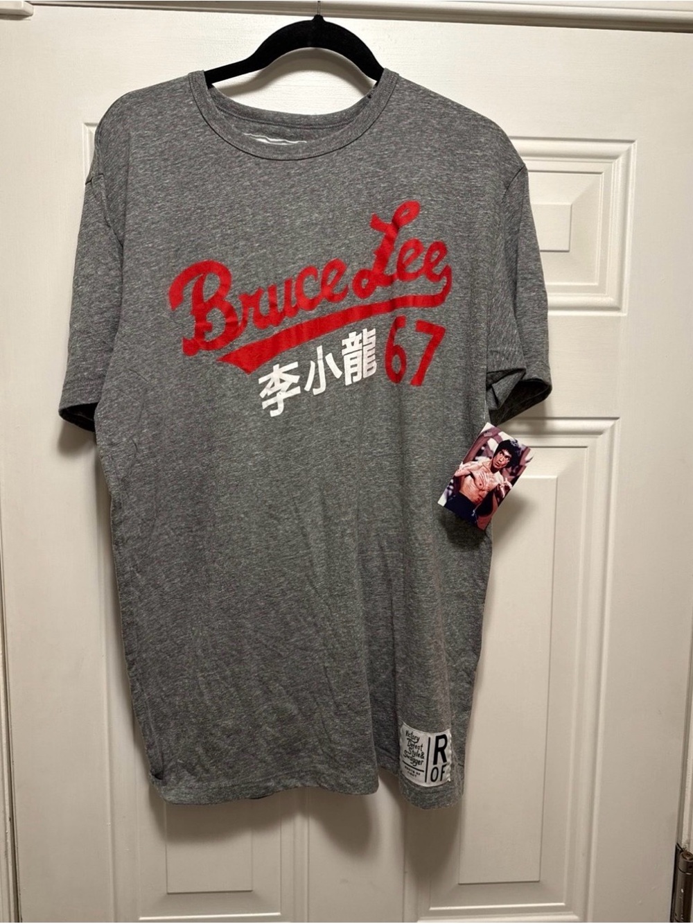 Bruce Lee Grey Short Sleeve Graphic Tee with Red Lettering